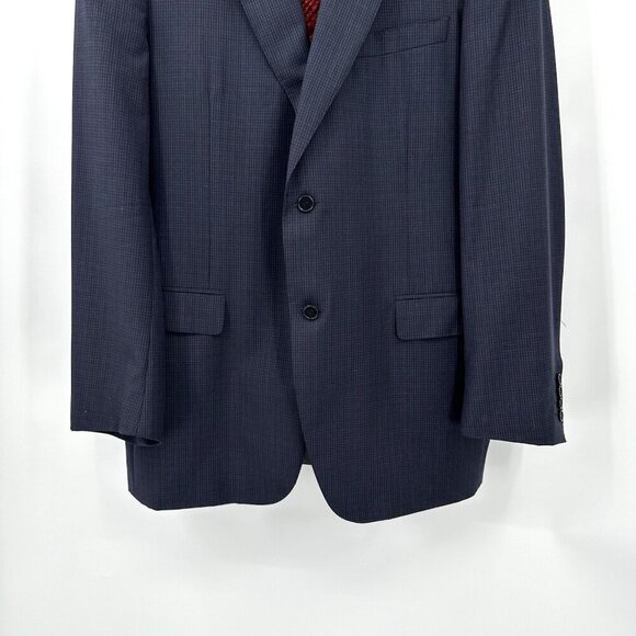 CANALI jacket blazer sport coat 100% wool mini check navy blue long 44L - Picture 4 of 10